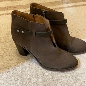 Franco Sarto booties suede leather man made zip upper with belt buckle closure